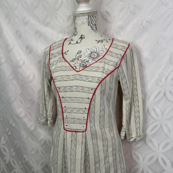 Lauren Moffatt Preppy Wide Stripe Studded 3/4 Sleeve Tunic Blouse Size S - Picture 2 of 6